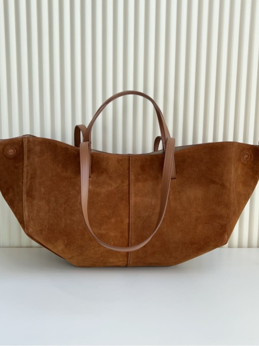 Polene Brown Suede Tote with Leather Handles